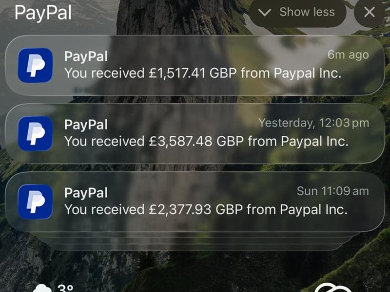 PayPal transfers received