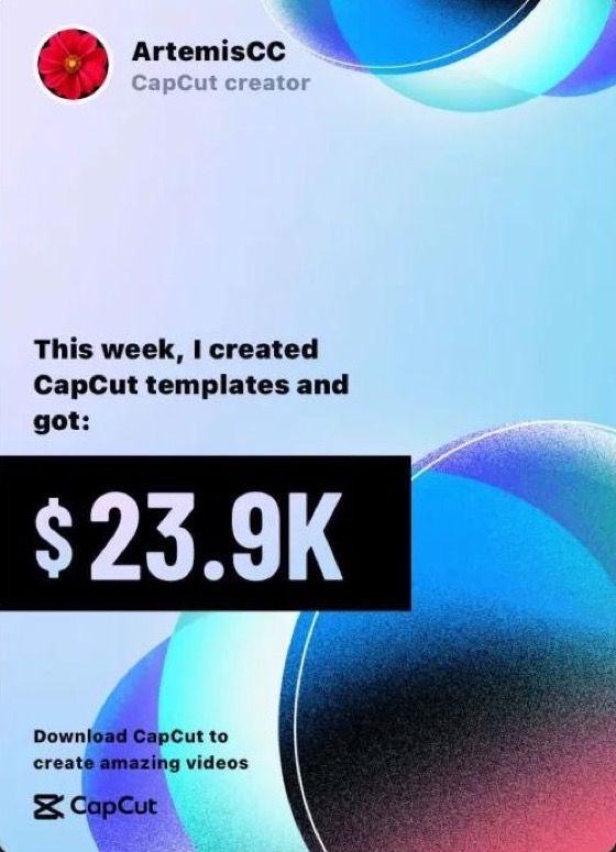 ArtemisCC — $23.9K in a week from CapCut templates